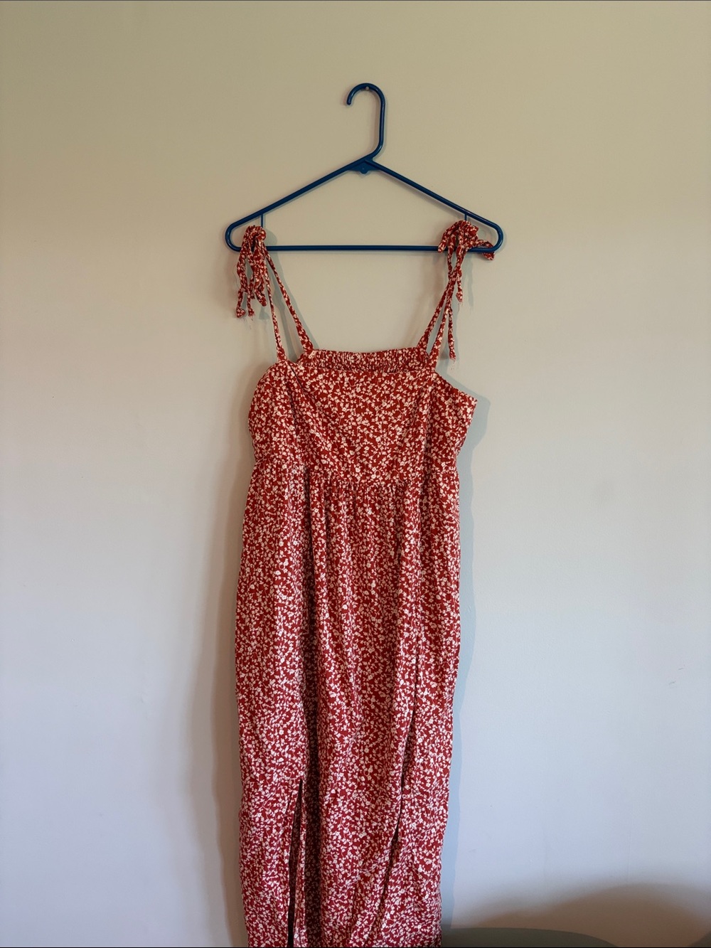 Orange Floral Side-Slit Maxi Skirt Large with Pockets